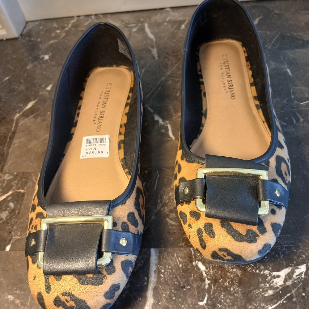 Christian Siriano Leopard Print Flats with Gold Buckle - Picture 7 of 11